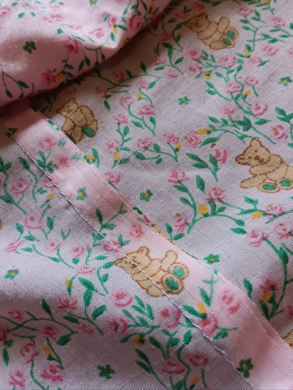 70s 80s Handmade Vintage Whimsical Girls Bear Nightgown, Approx Sz 8 Whimsy Pink